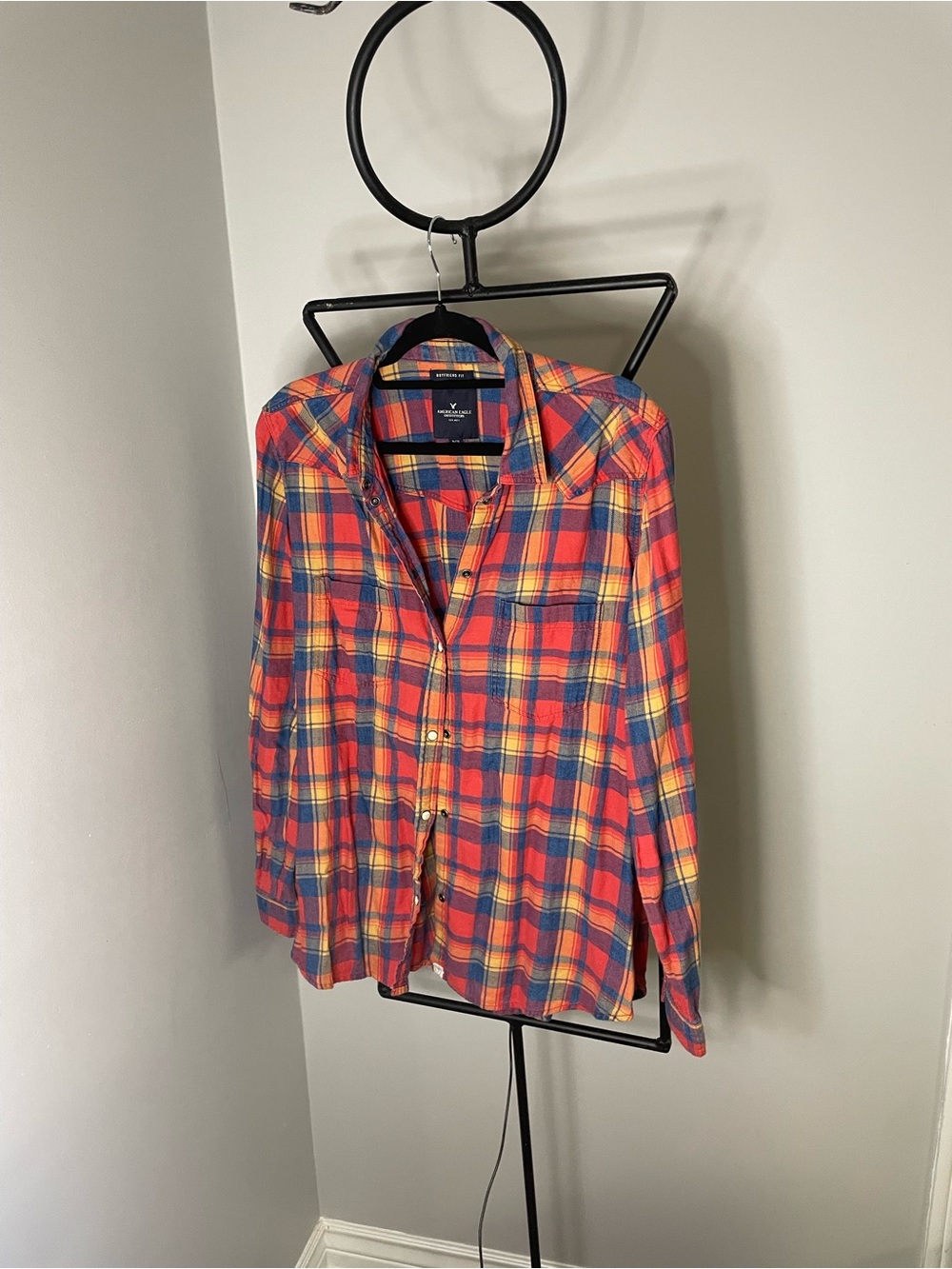 American Eagle Outfitters Red, Blue & Yellow Plaid Button-Down Shirt